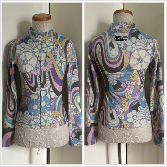 NWT UO Damson Madder Peggy Psychedelic Rib Top in Purple Multi sz 4 - Picture 3 of 12